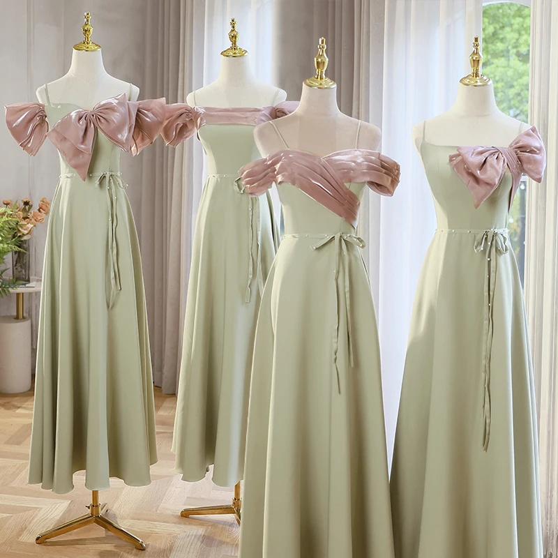 Off Shoulder Lange Bruidsmeisjes Jurken Chiffon Een Lijn