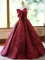 Élégant Bordeaux Impression Robe De Bal 2024 Robe Boule Bustier Noeud Sans Manches Dos Nu Longue Promo Robe De Ceremonie