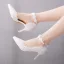 Elegant White Wedding Shoes 2022 Lace Flower Pearl Ankle Strap 8 cm Stiletto Heels Pointed Toe Wedding High Heels