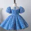 Sparkly Pool Blue Sequins Prom Flower Girl Dresses 2022 Ball Gown Scoop Neck Short Sleeve Short Flower Girl Dresses