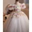Fancy White Sequins Lace Flower Birthday Flower Girl Dresses 2025 Ball Gown Off-The-Shoulder Short Sleeve Backless Floor-Length / Long Tulle