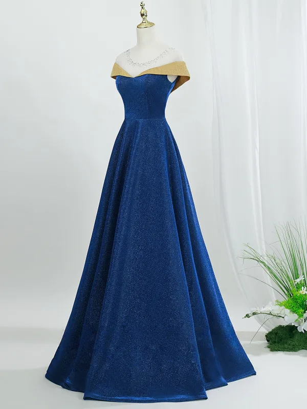 Vintage Ocean Blå Glittriga / Glitter Balklänningar 2026 Prinsessa Urringning Korta ärm Halterneck