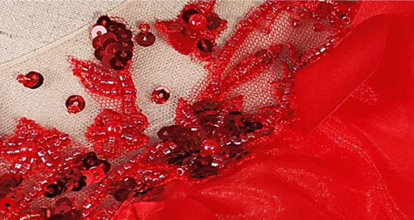 Vintage / Retro Red Beading Sequins Lace Flower Appliques Prom Dresses 2025 Ball Gown Scoop Neck Long Sleeve Backless Floor-Length / Long Formal Dresses