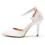 Minimalistisch Weiß Spitze Blumen Knöchelriemen Brautschuhe 2025 9 cm Stilettos Spitzschuh Hochzeit Hochhackige
