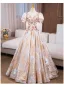 Elegant Gold Sequins Rhinestone Prom Dresses 2024 Ball Gown V-Neck Short Sleeve Backless Floor-Length / Long Prom Formal Dresses