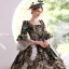 Medieval Vintage / Retro Gothic Black Printing Prom Dresses 2022 Ball Gown Square Neckline Bell sleeves Backless Floor-Length / Long Formal Dresses