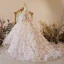 Chic / Beautiful White Floral Prom Flower Girl Dresses 2022 Ball Gown Scoop Neck Pearl Rhinestone Puffy Short Sleeve Backless Court Train Flower Girl Dresses