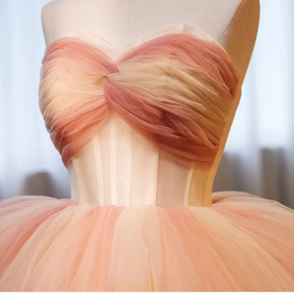 Charmant Rosa Fallende Rüsche Ballkleider 2023 Ballkleid Bandeau Ärmellos Rückenfreies Sweep / Pinsel Zug Ball Festliche Kleider