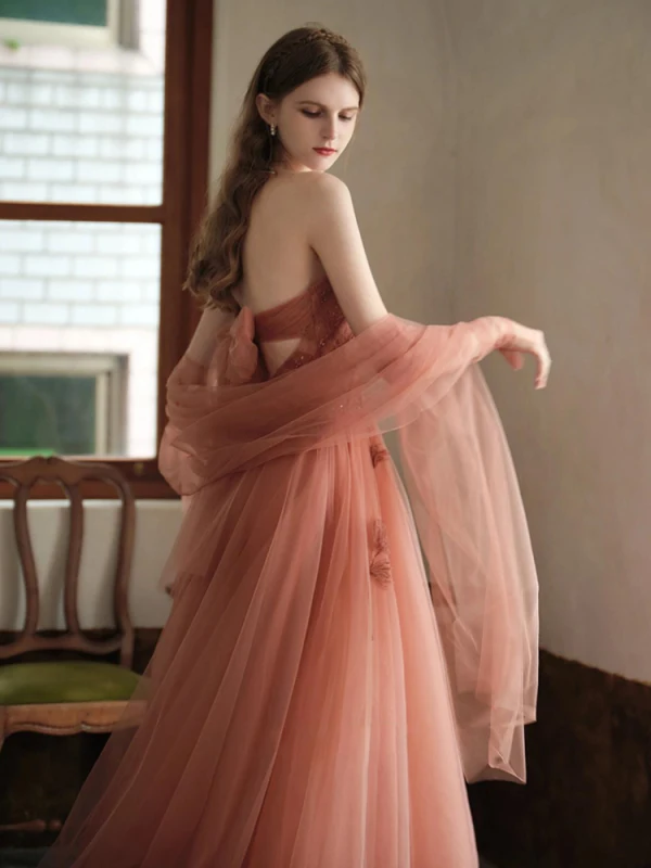 Chic / Beautiful Blushing Pink Prom Dresses 2022 Puffy A-Line / Princess Square Neckline Short Sleeve Backless Floor-Length / Long Formal Dresses