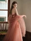 Chic / Beautiful Blushing Pink Prom Dresses 2022 Puffy A-Line / Princess Square Neckline Short Sleeve Backless Floor-Length / Long Formal Dresses
