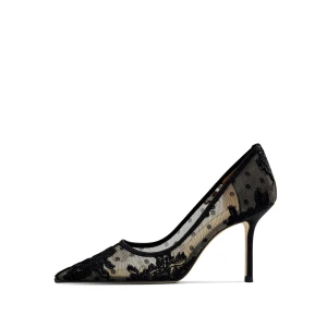 Charmant Noire En Dentelle Fleur Transparentes Soirée Escarpins 2024 Cuir 8 Cm Talons Aiguilles À Bout Pointu Escarpins Talons Hauts