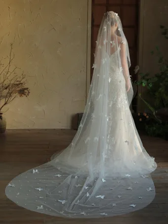 Charming White Handmade Butterfly Bridal Wedding Veils 2025 3 M Wedding Tulle