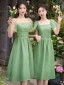 Modest / Simple Sage Green Bridesmaid Dresses 2023 A-Line / Princess Short Sleeve Backless Tea-length Bridesmaid Dresses