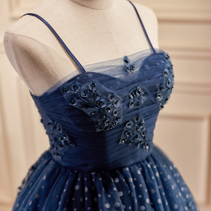Sexy Navy Blue Beading Spotted Short Party Dresses 2023 Spaghetti ...