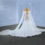 Elegant High-end White Beading Pearl Wedding Dresses 2023 Trumpet / Mermaid Scoop Neck Short Sleeve Royal Train Wedding