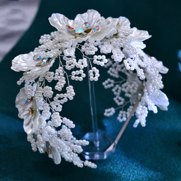 Elegant Hvit Perle Rhinestone Blomst Legering Bryllup Har Tilbehor 2024