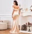 Sexy Beige Gespaltete Front Abendkleider 2022 Meerjungfrau Off Shoulder Ärmellos Sweep / Pinsel Zug Abend Festliche Kleider