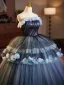 Demure Ocean Blue Quinceañera Appliques Prom Dresses 2025 Ball Gown Strapless Sleeveless Backless Tea-length Prom Formal Dresses