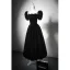 Vintage / Retro Black Velvet Homecoming Graduation Dresses 2024 A-Line / Princess Square Neckline Pearl Puffy Short Sleeve Backless Tea-length Formal Dresses