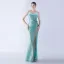 Charmant Bleu Marine Paillettes Fendue devant Robe De Soirée 2024 Trompette / Sirène Bretelles Spaghetti Gland Sans Manches Dos Nu Longue Soirée Robe De Ceremonie