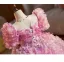 Flower Fairy Candy Pink Appliques Rhinestone Birthday Flower Girl Dresses 2025 Ball Gown Square Neckline Short Sleeve Backless Floor-Length / Long