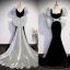 Fashion Black Suede Prom Dresses 2023 Trumpet / Mermaid Square Neckline Puffy Short Sleeve Backless Bow Sweep Train Prom Formal Dresses
