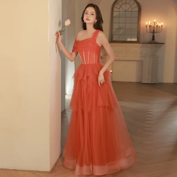 Charming Watermelon Beading Evening Dresses 2023 A Line Princess One Shoulder Sleeveless Backless Floor Length Long Evening Party Formal Dresses Charming Watermelon Beading Evening Dresses 2023 A Line Princess One Shoulder Sleeveless Backless Floor Length Long Evening Party Formal Dresses