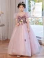 Chic / Beautiful Blushing Pink Sequins Birthday Flower Girl Dresses 2022 Ball Gown Square Neckline Puffy Short Sleeve Backless Floor-Length / Long Flower Girl Dresses