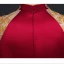 Chinese style Burgundy Satin Lace Flower Evening Dresses 2023 A-Line / Princess High Neck Short Sleeve Floor-Length / Long Evening Party Formal Dresses