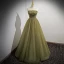 Chic / Beautiful Clover Green Pearl Sequins Prom Dresses 2023 A-Line / Princess Strapless Short Sleeve Backless Bow Floor-Length / Long Prom Formal Dresses