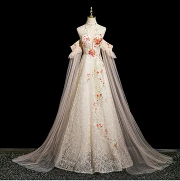 Élégant Champagne Perlage Gland Paillettes En Dentelle Fleur Robe De Bal 2025 Princesse Col Haut Manches Courtes Dos Nu Longue Robe De Ceremonie