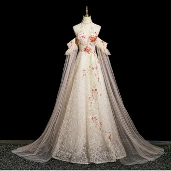 Elegant Champagne Beading Tassel Sequins Lace Flower Prom Dresses 2025 A Line Princess High Neck Short Sleeve Backless Floor Length Long Formal Dresses