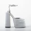 Unique Silber Cocktail Damen schuhe 2022 Knöchelriemen 15 cm Thick Heels Quadratische Zehe Hochhackige