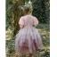 Charmant Rougissant Rose Faux Diamant Paillettes Volants en Cascade Anniversaire Robe Ceremonie Fille 2023 Princesse Encolure Carrée Manches Courtes Thé Longueur Robe Ceremonie Fille