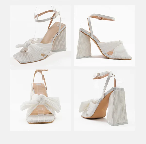 Vintage / Originale Bleu Ciel Vêtement de rue Sandales Femme 2022 Bride Cheville Noeud 10 cm Talons Épais Peep Toes / Bout Ouvert Sandales Talons Hauts