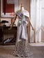 Scintillantes Argenté Noeud Paillettes Robe De Bal 2026 Trompette / Sirène De l'épaule Manches Courtes Dos Nu Longue Robe De Ceremonie