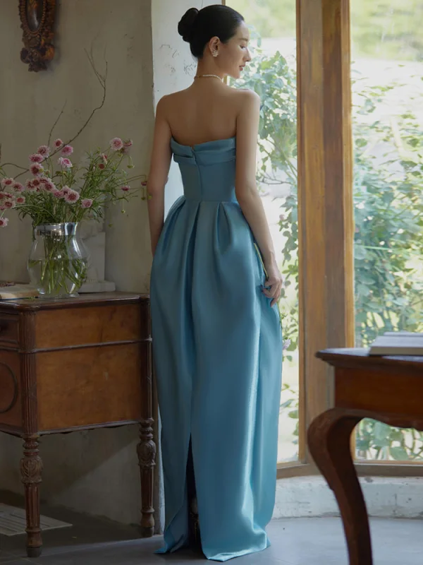 Chinese style Pool Blue Evening Dresses 2024 Trumpet / Mermaid Strapless Sleeveless Backless Floor-Length / Long Evening Party Formal Dresses