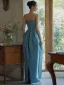 Chinese style Pool Blue Evening Dresses 2024 Trumpet / Mermaid Strapless Sleeveless Backless Floor-Length / Long Evening Party Formal Dresses