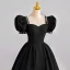 Vintage / Retro Black Evening Dresses Prom Dresses 2022 A-Line / Princess Crossed Straps Beading Puffy Short Sleeve Backless Solid Color Floor-Length / Long Satin Square Neckline Dancing Formal Dresses