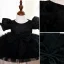 Chic / Beautiful Black Spotted Short Birthday Flower Girl Dresses 2022 Ball Gown Scoop Neck Puffy Short Sleeve Bow Flower Girl Dresses