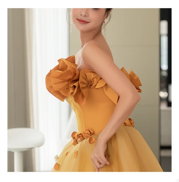 Fashion Appliques Yellow Prom Dresses 2023 A-Line / Princess Strapless Sleeveless Backless Floor-Length / Long Prom Formal Dresses