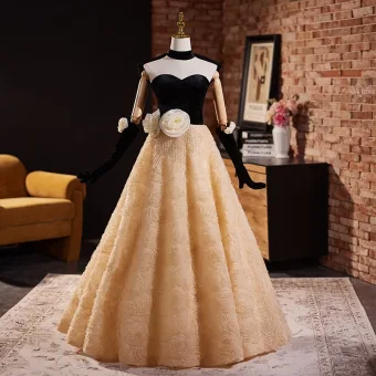 Moda Champán Apliques Ruffle Vestidos De Gala 2024 Ball Gown Sin Tirantes Sin Mangas Sin Espalda Bowknot Largos Gala Vestidos Formales