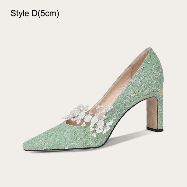 Schöne Beige Perle Pailletten Spitze Blumen Brautschuhe 2023 Leder 7 cm Stilettos Spitzschuh Hochzeit Pumps Hochhackige
