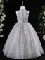 Chic / Beautiful Grey Beading Sequins Birthday Flower Girl Dresses 2024 A-Line / Princess High Neck Sleeveless Floor-Length / Long Tulle