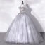 Chic / Beautiful Grey Beading Appliques Prom Dresses 2022 Ball Gown Off-The-Shoulder Short Sleeve Backless Floor-Length / Long Prom Formal Dresses