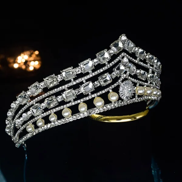 Barokk Sølv Perle Rhinestone Bryllup Tiara 2022 Legering Har Tilbehor