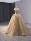 High-end Bling Bling Gold Beading Sequins Pearl Prom Dresses 2024 Ball Gown Strapless Sleeveless Backless Sweep Train Prom Formal Dresses