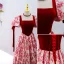 Vintage / Retro Red Floral Prom Dresses 2022 A-Line / Princess Square Neckline Short Sleeve Backless Bow Floor-Length / Long Prom Formal Dresses