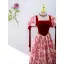 Vintage / Retro Red Floral Prom Dresses 2022 A-Line / Princess Square Neckline Short Sleeve Backless Bow Floor-Length / Long Prom Formal Dresses