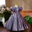 Sparkly Multi-Colors Sequins Purple Birthday Flower Girl Dresses 2023 Ball Gown Scoop Neck Puffy Short Sleeve Backless Floor-Length / Long